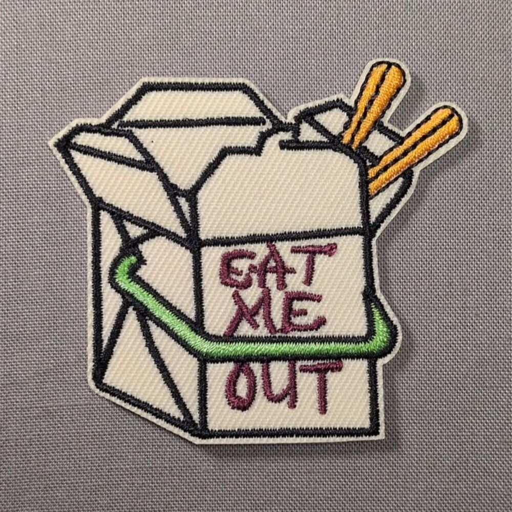 Eat Me Out Chinese Takeout Box Funny Iron On Patch